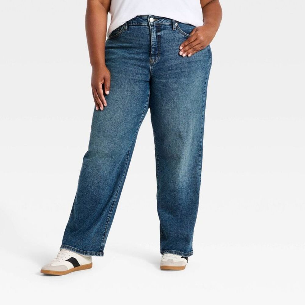 Women's Plus High-Rise Straight Jeans - Ava & Viv Blue Medium Wash 18